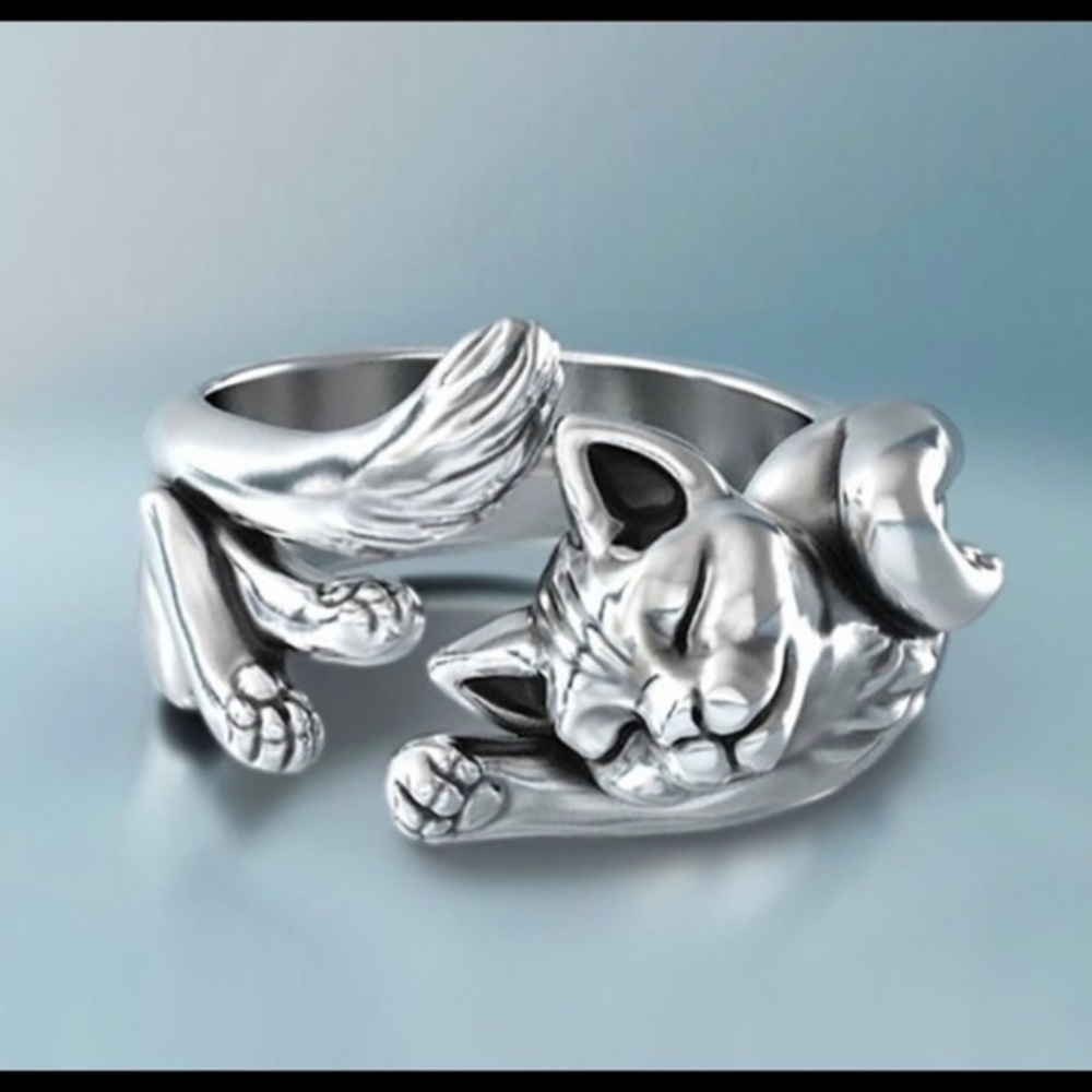 NEW 925 Silver Cat Ring kitten very good heavy quality